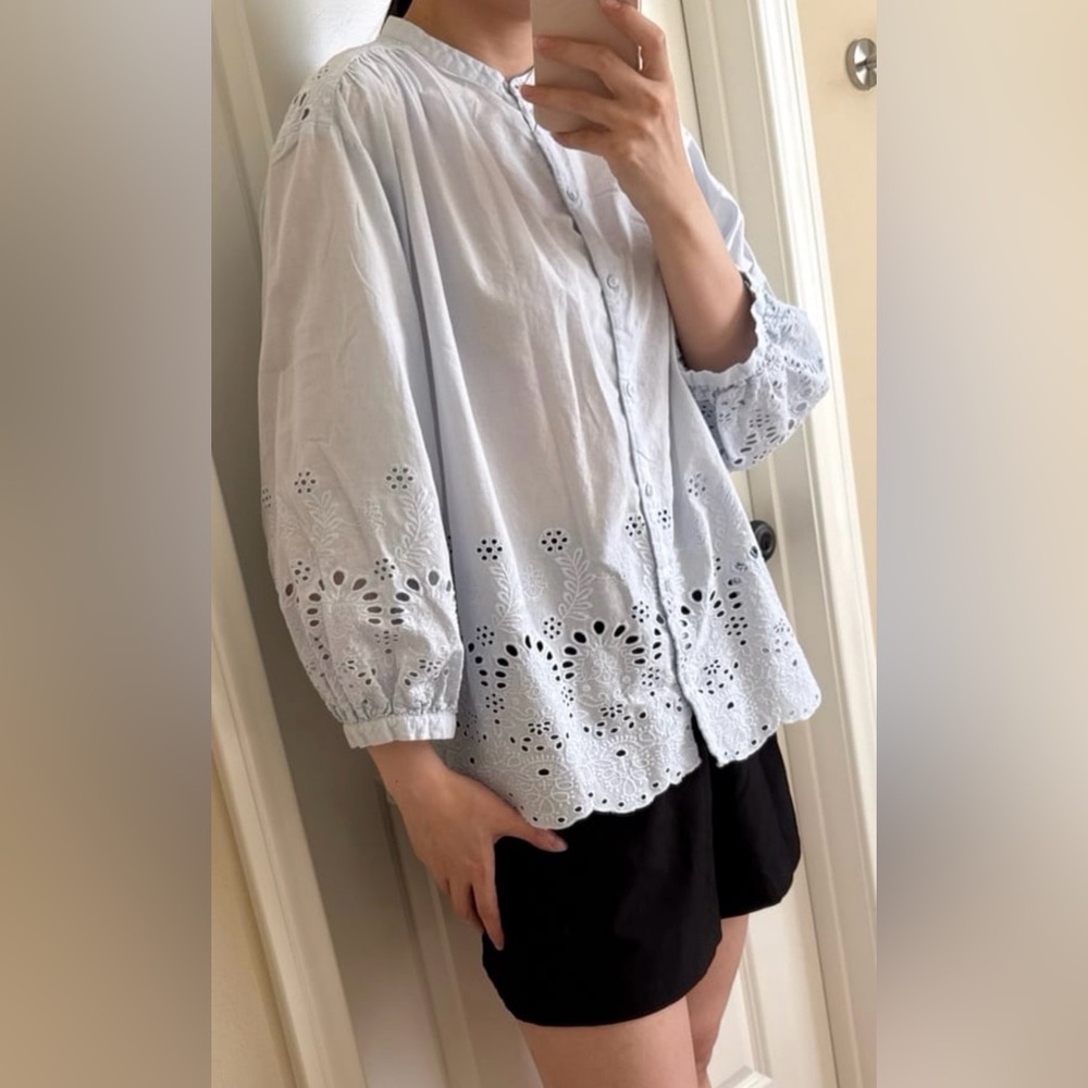 H&M Soft Gray Eyelet Blouse